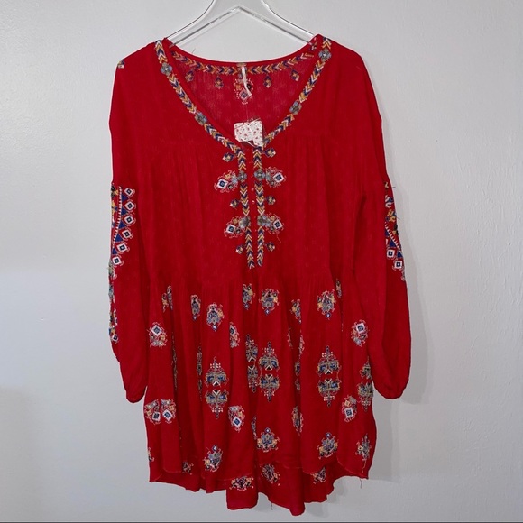 Free People Red Arianna Embroidered Tunic/ Dress - Picture 2 of 16